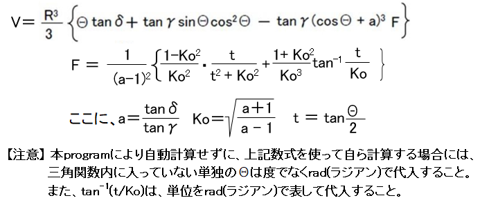 円錐の切り取り 体積計算 3A. 斜め切断角度が底角より小°